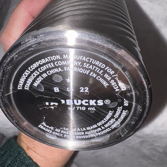 Starbucks 2022 Silver Ribbon Swirl Stainless Steel Tumbler Cold Venti 24oz - Picture 5 of 6